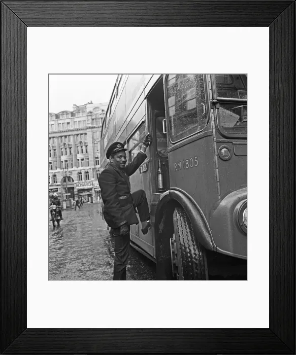 Framed Print : London Transport driver seen here with his Routemaster bus 29th October 1966