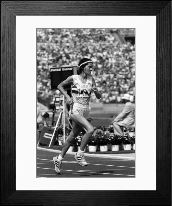 Framed Print : The 1984 Summer Olympics in Los Angeles. Womens marathon. Sarah Rowell Framed Print : The 1984 Summer Olympics in Los Angeles. Womens marathon. Sarah Rowell