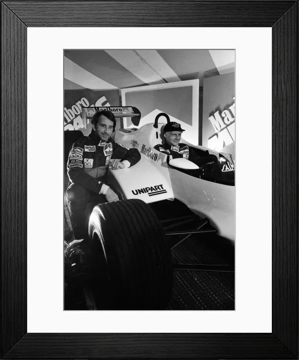 Framed Print : Niki Lauda and John Watson with the new MP4 / 1C Marlboro McLaren car, Woking, Surrey Framed Print : Niki Lauda and John Watson with the new MP4 / 1C Marlboro McLaren car, Woking, Surrey