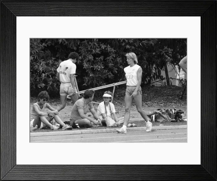 Framed Print : The 1984 Summer Olympics in Los Angeles, California. Zola Budd with her coach Peter Framed Print : The 1984 Summer Olympics in Los Angeles, California. Zola Budd with her coach Peter