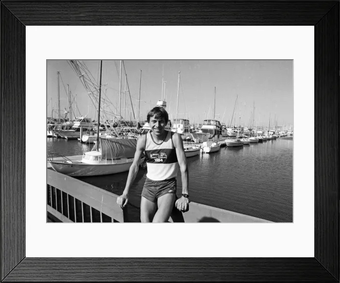Framed Print : The 1984 Summer Olympics in Los Angeles, California. Runner David Moorcroft training Framed Print : The 1984 Summer Olympics in Los Angeles, California. Runner David Moorcroft training