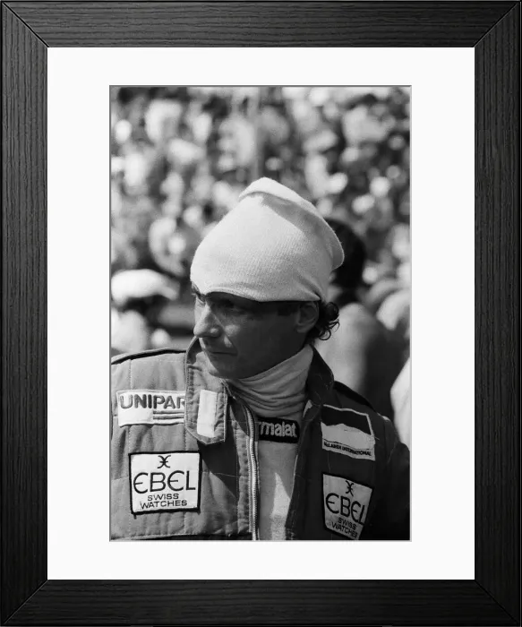 Framed Print : Niki Lauda, driving a Marlboro-McLaren, wins the British Grand Prix at Brands Hatch