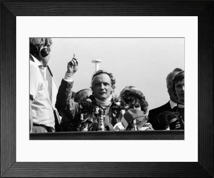 Framed Print : Niki Lauda, driving a Marlboro-McLaren, wins the British Grand Prix at Brands Hatch Framed Print : Niki Lauda, driving a Marlboro-McLaren, wins the British Grand Prix at Brands Hatch