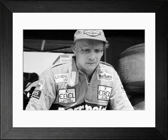 Framed Print : Niki Lauda pictured at Brands Hatch. July 1982 Framed Print : Niki Lauda pictured at Brands Hatch. July 1982