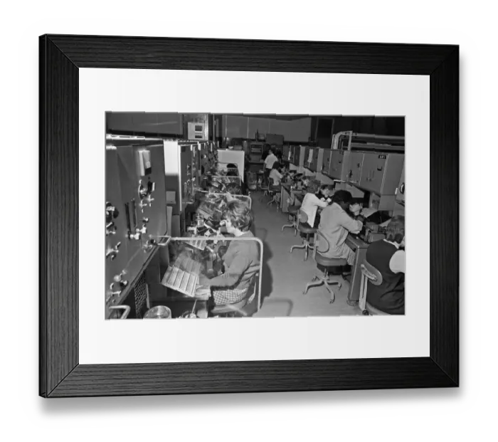 Framed Print : Women night workers at Texas Instruments Ltd in Bedford Circa February 1970