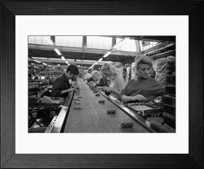 Framed Print : Women part time workers on the production lines at the Lesney toy factory, Hackney Wick Framed Print : Women part time workers on the production lines at the Lesney toy factory, Hackney Wick
