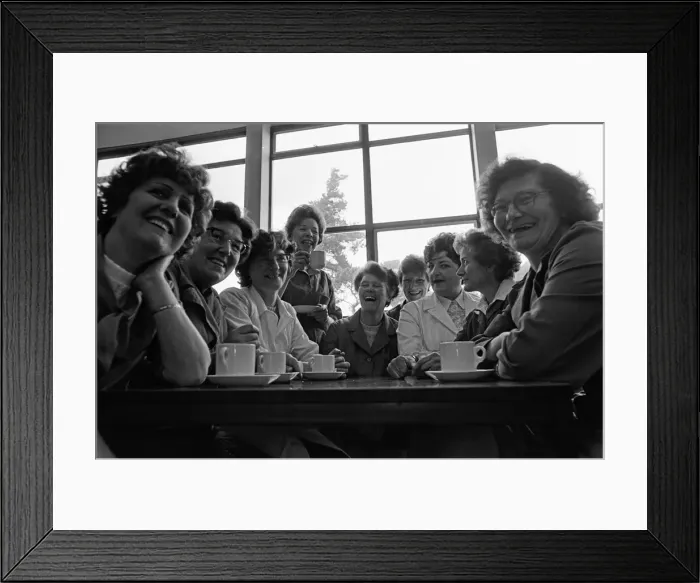 Framed Print : Nine women at Berkey Technical Limited, Thetford, celebrate the news that they will be Framed Print : Nine women at Berkey Technical Limited, Thetford, celebrate the news that they will be