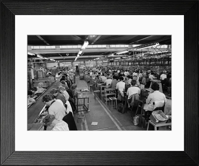 Framed Print : Women part time workers on the production lines at the Lesney toy factory, Hackney Wick
