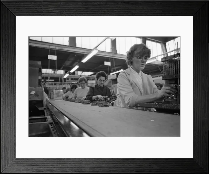 Framed Print : Women part time workers on the production lines at the Lesney toy factory, Hackney Wick