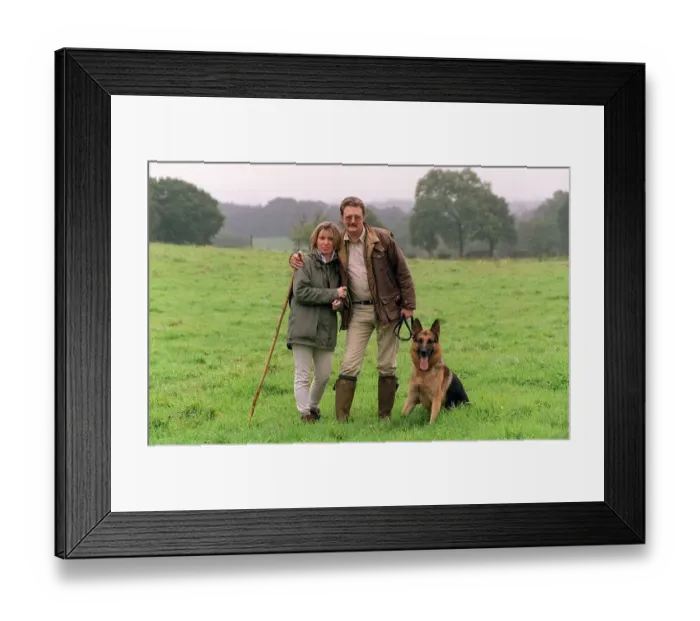 Framed Print : Charlie Lawson Actor with wife Ellie Lawson September 1999 with pet dog called