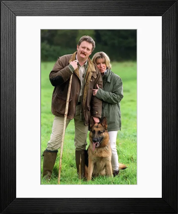 Framed Print : Charlie Lawson Actor with wife Ellie Lawson September 1999 with pet dog called