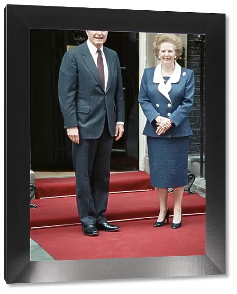President of the United States George Bush and Prime Minister Margaret Thatcher outside