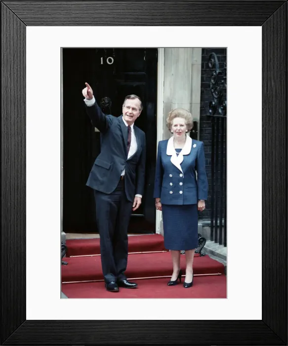 Framed Print : President of the United States George Bush and Prime Minister Margaret Thatcher outside