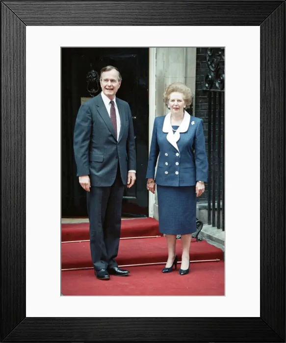 Framed Print : President of the United States George Bush and Prime Minister Margaret Thatcher outside