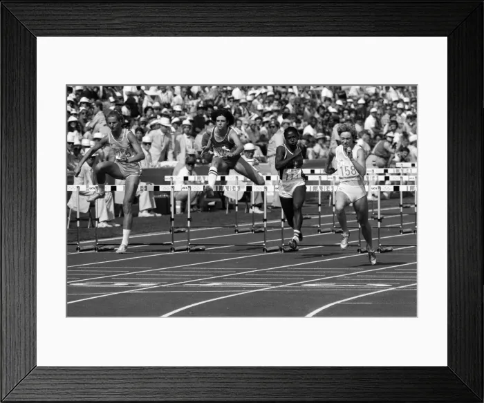 Framed Print : The 1984 Summer Olympics in Los Angeles. Womens hurdles. August 1984 Framed Print : The 1984 Summer Olympics in Los Angeles. Womens hurdles. August 1984