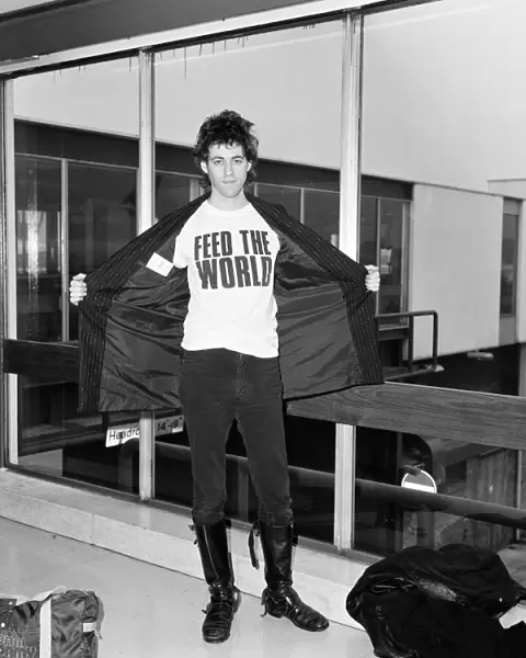 Bob Geldof at Heathrow airport shortly after the release of 'Do They Know It