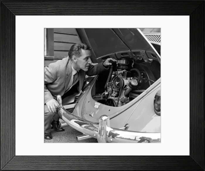 Framed Print : Learner driver in a Volkswagen Beetle. May 1962 Framed Print : Learner driver in a Volkswagen Beetle. May 1962