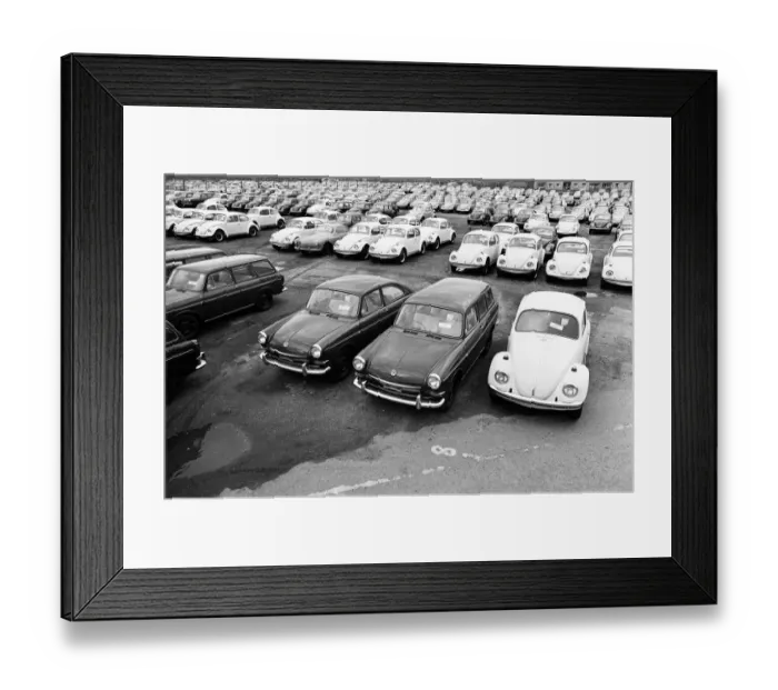 Framed Print : Imported Volkswagen cars at Manston Airport, Kent. 17th March 1968 Framed Print : Imported Volkswagen cars at Manston Airport, Kent. 17th March 1968