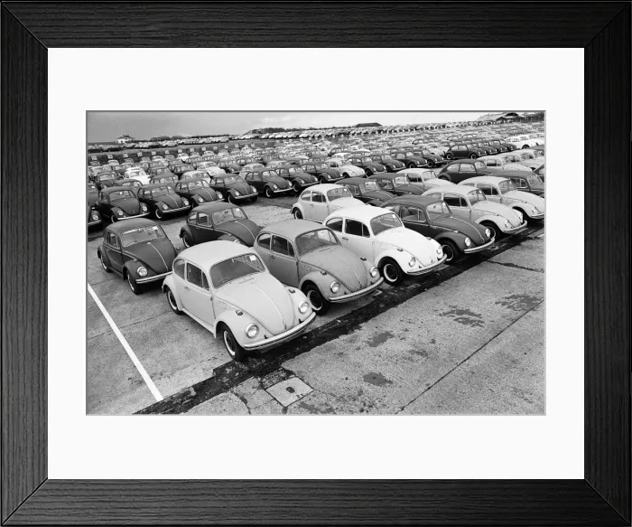 Framed Print : Imported Volkswagen cars at Manston Airport, Kent. 17th March 1968 Framed Print : Imported Volkswagen cars at Manston Airport, Kent. 17th March 1968