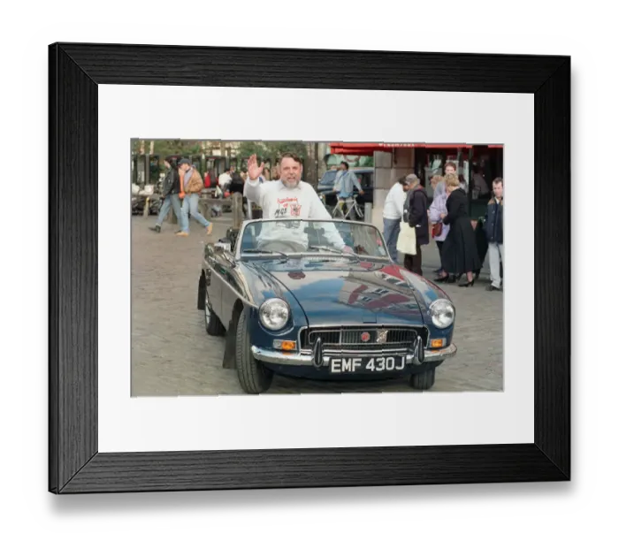 Framed Print : Terry Waite is reunited with his beloved MGB sports car Framed Print : Terry Waite is reunited with his beloved MGB sports car