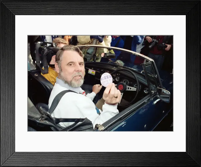 Framed Print : Terry Waite is reunited with his beloved MGB sports car Framed Print : Terry Waite is reunited with his beloved MGB sports car