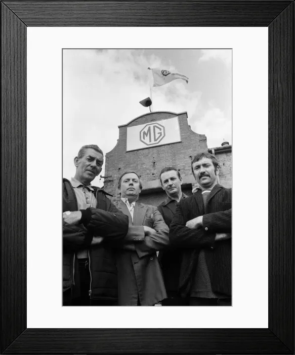Framed Print : Brothers, (left to right) Ivor, Ralph, Morris and Norman Berry work together at the MG Framed Print : Brothers, (left to right) Ivor, Ralph, Morris and Norman Berry work together at the MG
