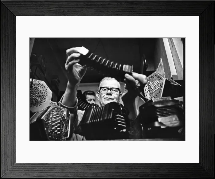 Framed Print : Harry Crabb seen here with his son Neville making concertina