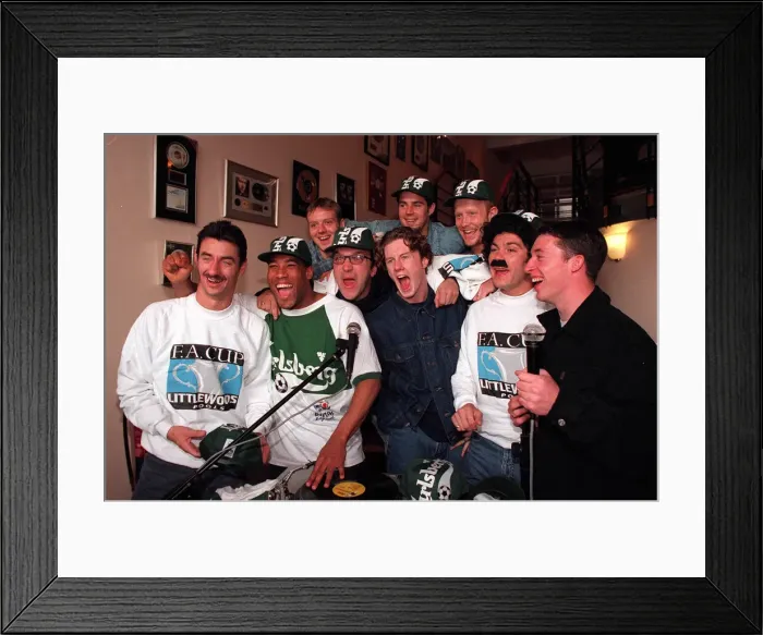 Framed Print : Liverpool football players recording their new Cup Final Record Framed Print : Liverpool football players recording their new Cup Final Record
