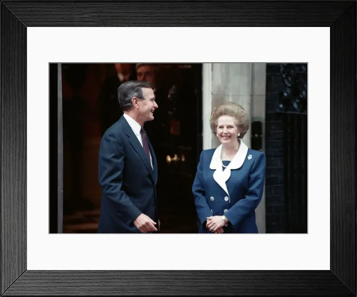 Framed Print : President of the United States George Bush and Prime Minister Margaret Thatcher outside Framed Print : President of the United States George Bush and Prime Minister Margaret Thatcher outside