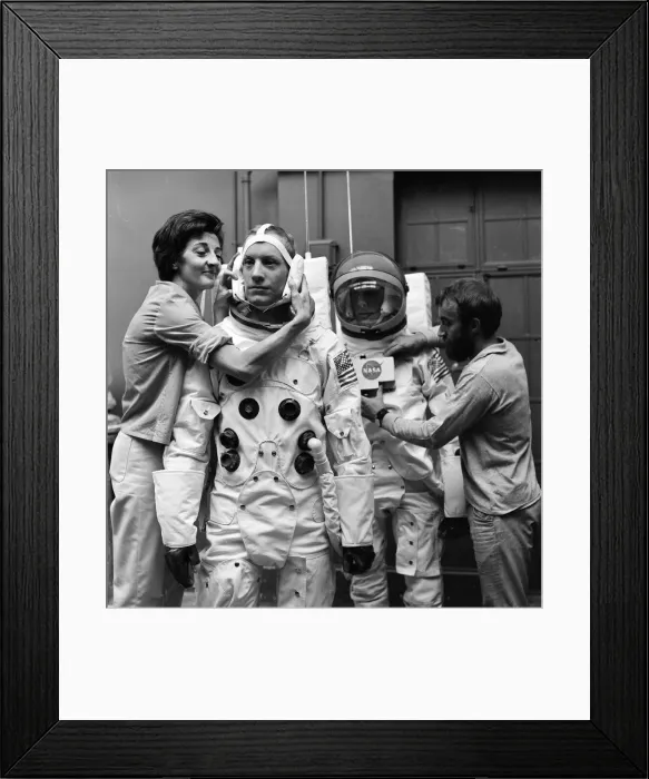 Framed Print : Madame Tussauds staff put the finishing touches to waxwork models of astronauts Neil Framed Print : Madame Tussauds staff put the finishing touches to waxwork models of astronauts Neil