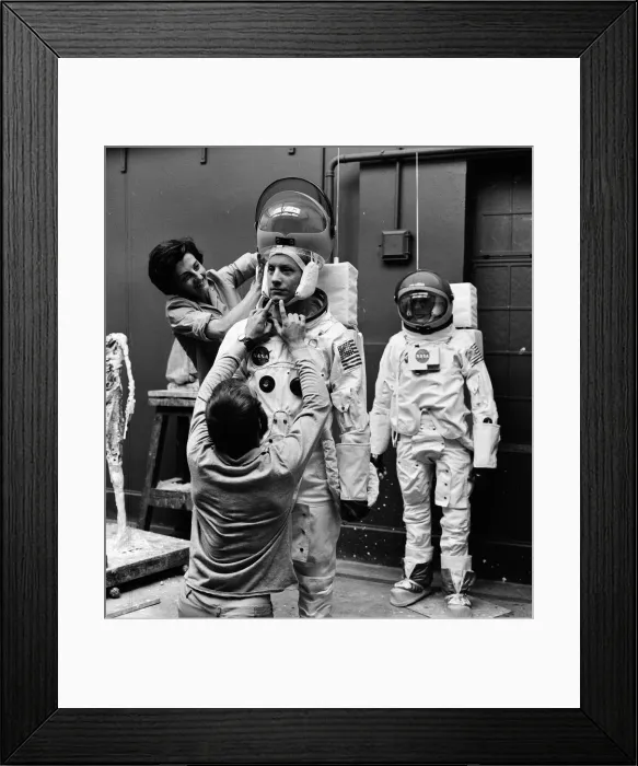 Framed Print : Madame Tussauds staff put the finishing touches to waxwork models of astronauts Neil Framed Print : Madame Tussauds staff put the finishing touches to waxwork models of astronauts Neil