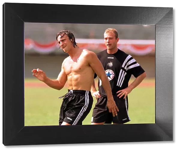 Alan Shearer and David Ginola training during Newcastle Uniteds pre season tour of