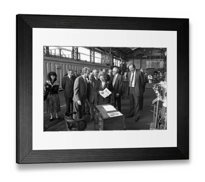 Framed Print : Prime Minister Margaret Thatcher visits Harker and Son at Stockton. 12th September 1987 Framed Print : Prime Minister Margaret Thatcher visits Harker and Son at Stockton. 12th September 1987