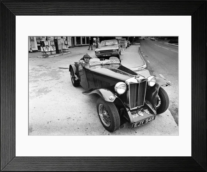 Framed Print : Dave Harris, 32, and his 1947 MG TC which he will be driving to Le Mans to see the famous Framed Print : Dave Harris, 32, and his 1947 MG TC which he will be driving to Le Mans to see the famous