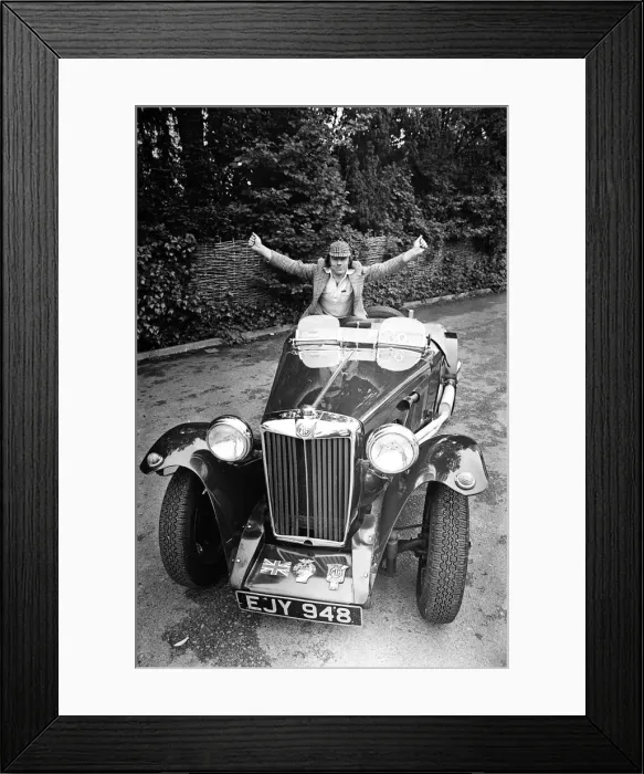 Framed Print : Dave Harris, 32, and his 1947 MG TC which he will be driving to Le Mans to see the famous Framed Print : Dave Harris, 32, and his 1947 MG TC which he will be driving to Le Mans to see the famous