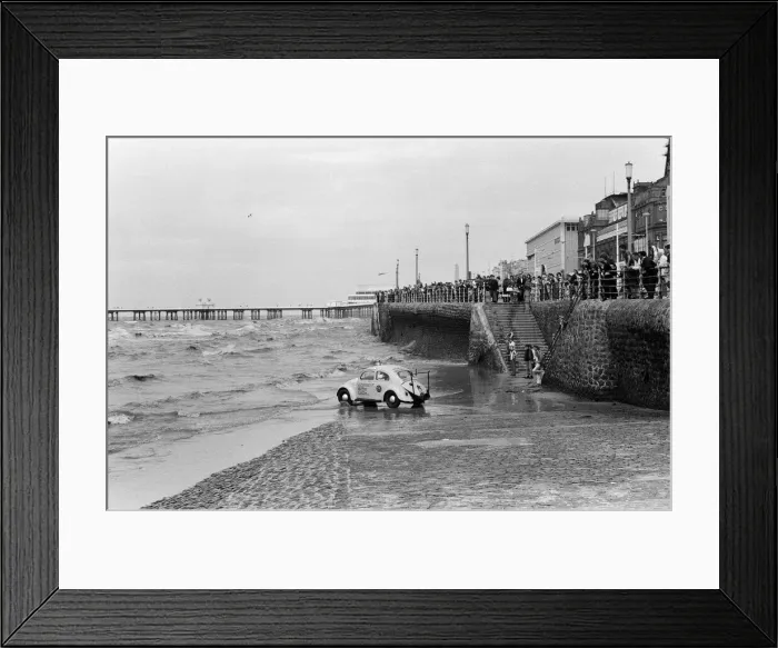 Framed Print : An aquatic VW Beetle at Blackpool beach. It has previously competed in the annual Isle of