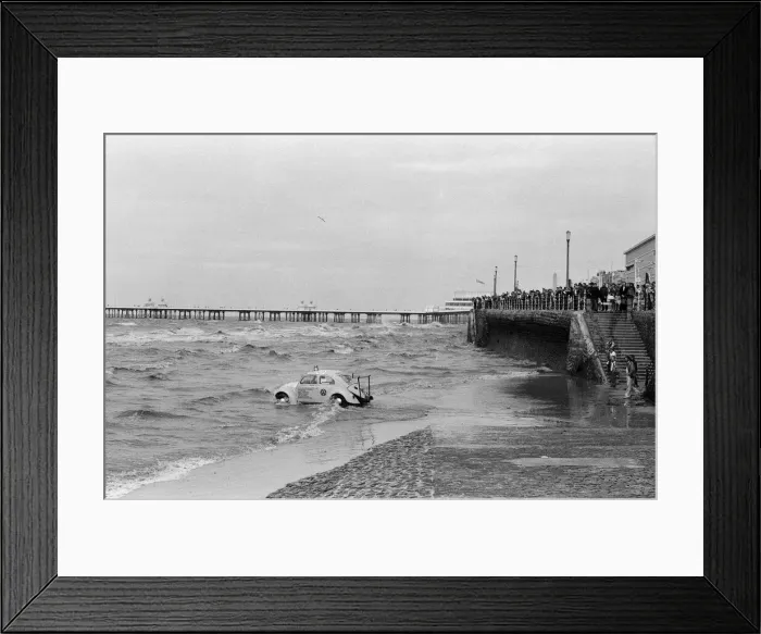 Framed Print : An aquatic VW Beetle at Blackpool beach. It has previously competed in the annual Isle of Framed Print : An aquatic VW Beetle at Blackpool beach. It has previously competed in the annual Isle of