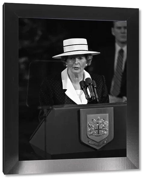 Prime Minster Margaret Thatcher delivers a speech at Guildhall, London. 3rd June 1988