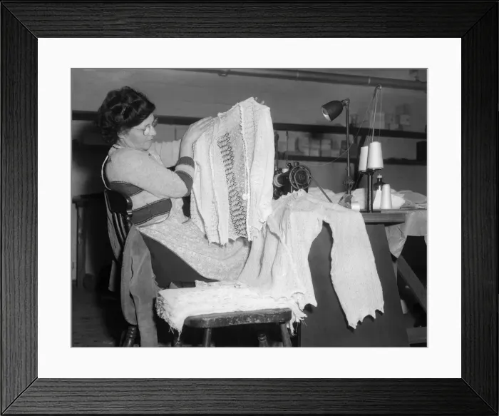 Framed Print : Machinist assembles a lace cardigan at The Shawl Factory of GH Hurt Framed Print : Machinist assembles a lace cardigan at The Shawl Factory of GH Hurt