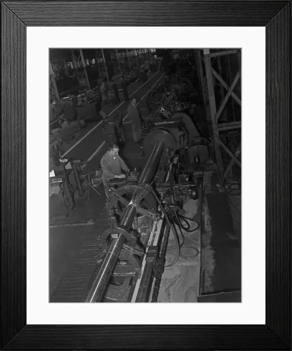 Framed Print : Gun barrels for tanks under construction at the Royal Ordnance Factory, Llanishen Framed Print : Gun barrels for tanks under construction at the Royal Ordnance Factory, Llanishen