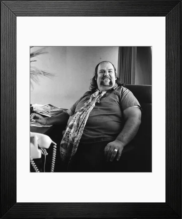 Framed Print : Peter Grant, Manager of Led Zeppelin, pictured in his office, Friday 9th October 1970 Framed Print : Peter Grant, Manager of Led Zeppelin, pictured in his office, Friday 9th October 1970