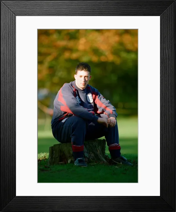 Framed Print : Robbie Fowler on International duty with England, takes time out for a photo shoot Framed Print : Robbie Fowler on International duty with England, takes time out for a photo shoot