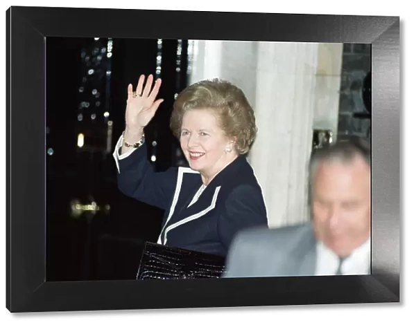 Margaret Thatcher at 10 Downing Street after John Major won the Conservative leadership