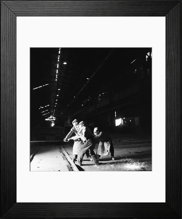 Framed Print : Steelworkers operating one of the open hearth furnaces at the Stocksbridge Steelworks Framed Print : Steelworkers operating one of the open hearth furnaces at the Stocksbridge Steelworks