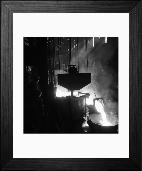 Framed Print : Molten steel is tapped off from one of the open hearth furnaces at the Stocksbridge Framed Print : Molten steel is tapped off from one of the open hearth furnaces at the Stocksbridge