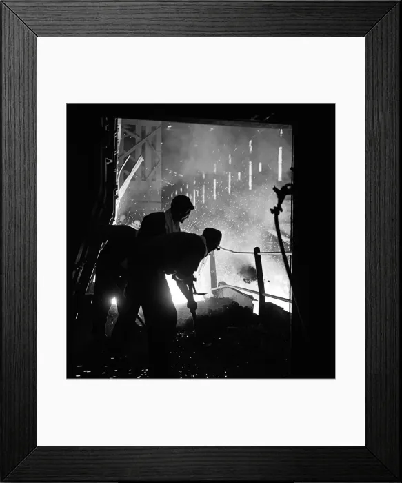 Framed Print : Steelworkers operating one of the open hearth furnaces at the Stocksbridge Steelworks Framed Print : Steelworkers operating one of the open hearth furnaces at the Stocksbridge Steelworks