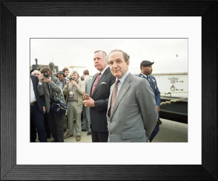 Framed Print : Secretary of State for Defence George Younger (right) at RAF Molesworth, Cambridgeshire Framed Print : Secretary of State for Defence George Younger (right) at RAF Molesworth, Cambridgeshire