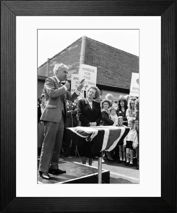 Framed Print : Prime Minister Margaret Thatcher campaigning in Ealing with Harry Greenway. 30th May 1987 Framed Print : Prime Minister Margaret Thatcher campaigning in Ealing with Harry Greenway. 30th May 1987
