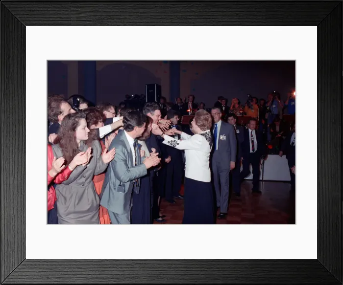 Framed Print : The Conservative Party Conference, Blackpool. Prime Minister Margaret Thatcher shaking Framed Print : The Conservative Party Conference, Blackpool. Prime Minister Margaret Thatcher shaking