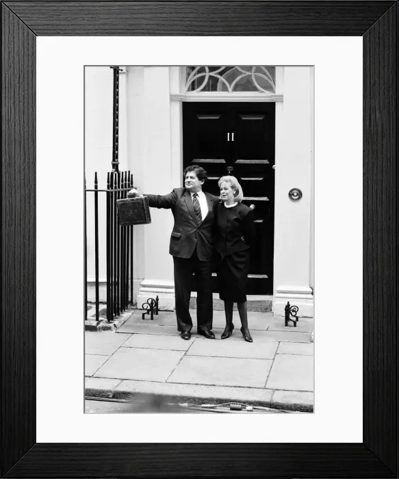 Framed Print : Budget Day at No 11 Downing Street. The Chancellor of the Exchequer, Nigel Lawson Framed Print : Budget Day at No 11 Downing Street. The Chancellor of the Exchequer, Nigel Lawson